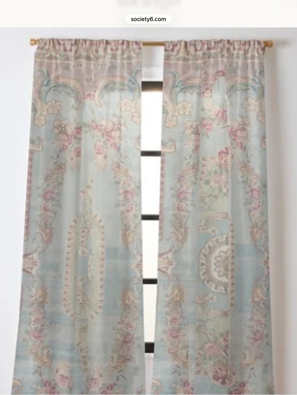 Society6 Soft Blue and Blush Paisley Sheer Curtain Panel
